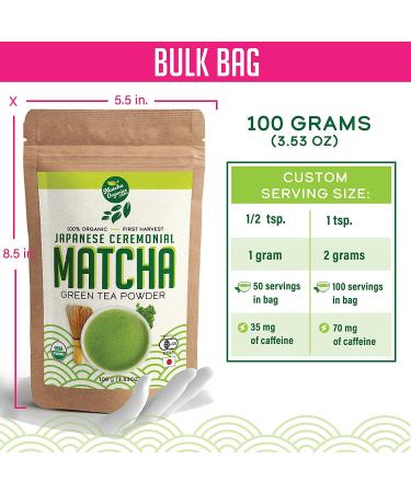 Japanese Ceremonial Matcha Green Tea Powder - USDA & JAS Organic - 1st Harvest - High Grade - From Japan - Ideal for Latte, Shake, Smoothies & Baking - 3.52oz (100g) - Buy Online on GoSupps.com