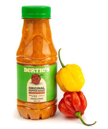 Bertie's Original Pepper Sauce (10 Oz/300ml) | Great Flavour And Heat | Made With Fresh Trinidad Moruga Red And Scotch Bonnet Yellow Peppers | Tastes Like Home Made