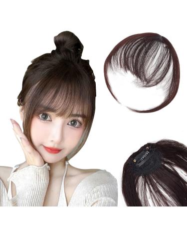 NICENEEDED Dark Brown Clip in Bangs Faux Fringe Bangs Hair Bangs Clips Natural Curved Wispy Bangs Fake Air Hairpieces Clip in Hair Extensions for Women Daily Wear