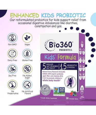 Kids Probiotic Supplement Daily Support for Kid's Gut Immune Brain & Whole Body Health 15 Strains 5 Billion CFU  Organic Prebiotic Apple Fiber 30 Chewable Mixed Berry Flavor (2 Pack) - Buy Online on GoSupps.com