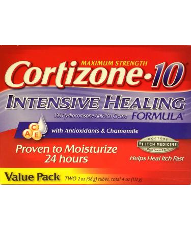 Cortizone-10 Max Strength Cortizone-10 Intensive Healing Formula with Antioxidants and Chamomile, Two 2 oz Tubes