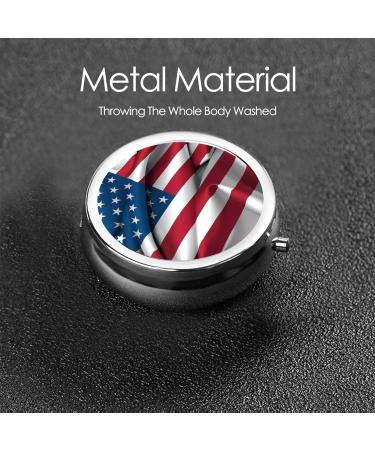 American Flag Portable Metal Pill Box - Round Mini with 3 Compartments & Hinged Design - Ideal for Travel & Small Pills - Buy Online on GoSupps.com