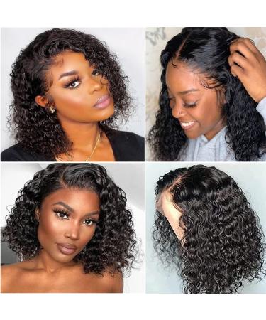 Short Curly Bob Wig Human Hair 13x4 Lace Front Wigs for Black Women Lace Frontal Wigs Human Hair Pre Plucked Hd Transparent Deep Curly Lace Front Bob Wigs Glueless 150% Density Natural Black 10 Inch 10 Inch Natural Black