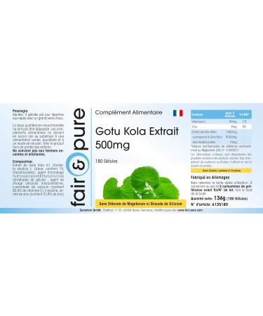 Fair & Pure Gotu Kola Capsules 500mg - Vegan - 180 Capsules - Zinc & Vitamin C - Pure Gotu Kola Extract - Buy Online on GoSupps.com