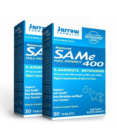 Jarrow Formulas Natural SAM-e (S-Adenosyl-L-Methionine) 400 400 mg 30 Enteric-Coated Tablets
