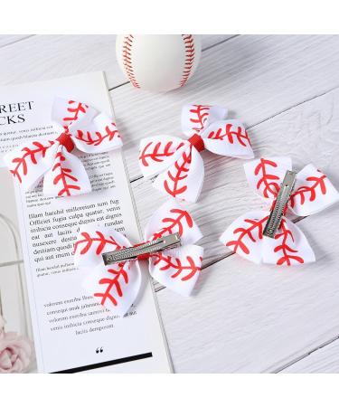 4PC Baseball Hair Bow Clips for Baby Girls Women 4 Inch White Softball Cheer Hair Accessories - Buy Online on GoSupps.com
