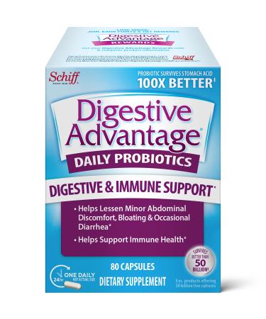 Digestive Advantage Probiotics For Digestive Health, Daily Probiotics For Women & Men, Support For Occasional Bloating, Minor Abdominal Discomfort & Gut Health, 80ct Capsules 80 Count (Pack of 1)