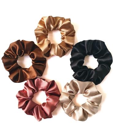 Silvr Bear Luxury Satin Scrunchies SAME 10 COLORS AS PIC Anti-Hair-Breakage Hair Ties Scrunchies Set for Girls Women Best gift for Sister Friend Mom (Earthy Shades)