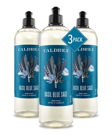 Caldrea Dish Soap Biodegradable Dishwashing Liquid made with Soap Bark and Aloe Vera Basil Blue Sage Scent 16 Fl Oz (Pack of 3)