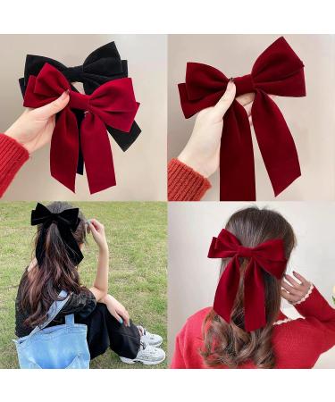 Kioiner 2 Pcs Large Bow Hair Clips Black Red Velvet Bows Barrettes French Bowknot Hair Clips Metal Hair Clips with Long Tail for Girls Women Ladies - Buy Online on GoSupps.com