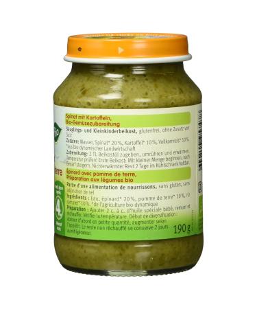 Holle Organic Spinach with Potatoes - 190g | Buy Organic Baby Food Online - International Shipping - Buy Online on GoSupps.com