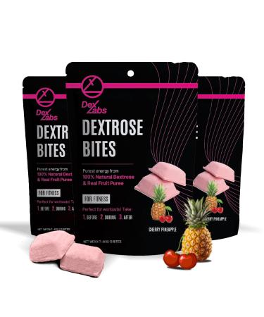 Dextrose Bites Cherry Pineapple - Dextrose Melts Made with Dextrose Powder - Dextrose for Workout - Glucose Tablets for Low Blood Sugar - 9 Servings (20g Each) (Pack of 03) Cherry Pineapple Pack of 03