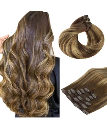 Hotbanana clip in Extensions real hair balayage chocolate brown to caramel blonde 40cm 120g 7 piece clip in hair extensions real hair smooth remy real hair extensions clip 16 inch 40cm-12m-12/27/4 balayage chocolate brown to caramel blonde - Buy Online on GoSupps.com