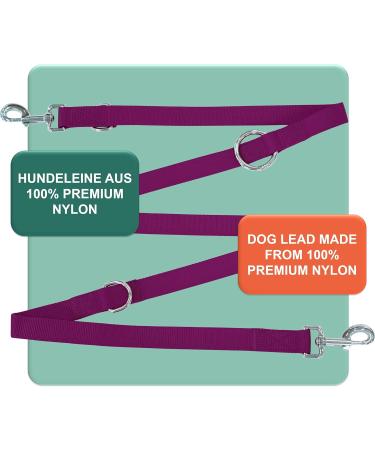 Dey Premium 2m Dog Leash - 3-Way Adjustable Nylon Leash for Small Medium & Large Dogs - Multiple Colors Available - Doubleein Dog Cat & Puppy Leash - Lila Purple 2.5 x 200 cm - Buy Online on GoSupps.com