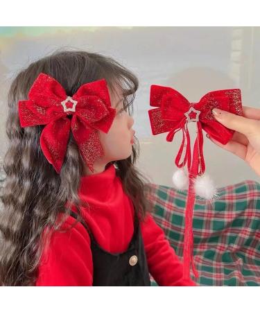 Women Hair Barrette Double-layeded Bow Faux Pearl Bell Star Decor Red Festive New Year Christmas Style Anti-slip Hair Decoration G - Buy Online on GoSupps.com