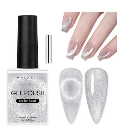 Makartt Cat Eye Gel Nail Polish 9D Cat Eye Gel Polish with Magnet Stick 10ML Magnetic Gel Nail Polish Soak Off UV Led Gel Nail Polish DIY Manicure Nail Salon Stellar Spark