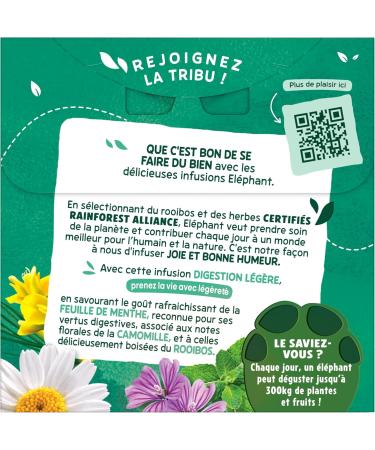  Elephant Elephant Gentle Digestion Infusion Mint Chamomile and Rooibos Flavor Rainforest Alliance Certified 100% Naturally Sourced Ingredients 20 Pyramid Tea Bags - Buy Online on GoSupps.com