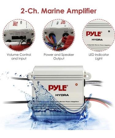 Pyle 2-Channel Bridgeable Marine Amplifier with Bluetooth Speakers - White | Perfect for Your Boat Audio System! - Buy Online on GoSupps.com