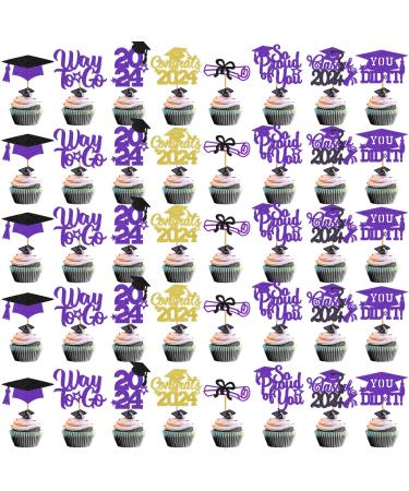40Pcs Purple and Gold Graduation Cupcake Toppers 2024 Graduation Decorations Class of 2024 Cupcake Toppers 2024 Congrats Grad Cap Cupcake Picks Graduation Party Decorations 2024 Purple Gold