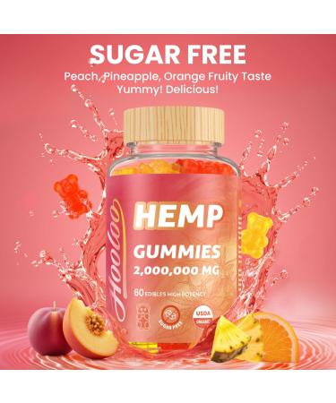 HOOLOO Hemp Gummies Extra Strength 2,000,000mg Hemp Extract Sugar Free Gummy Bears Fruity 60 Pieces - Pack Of 2 - Buy Online on GoSupps.com