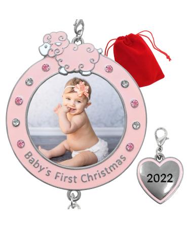 2022 Baby Girl's First Christmas Photo Ornament - Dated Xmas Picture Frame Decoration for Newborn Daughter - Baby's 1st Keepsake - Gift/Storage Bag Included Not Customized