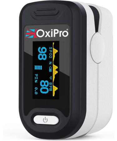 OxiPro OX2 - CE Certified - MHRA Registered Pulse Oximeter / Blood Oxygen Monitor - Finger Oxygen Saturation Monitor / SATS Monitor SpO2 for Adults and Child - UK Approved Medical Device - Buy Online on GoSupps.com