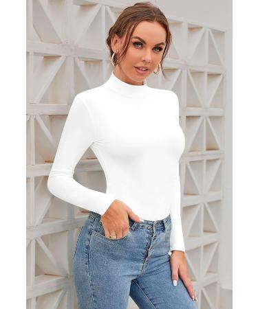 SHEIUGU Women's Mock Turtle Neck Fitted Underwear Tee - Long Sleeve, X-Small, White - Buy Online on GoSupps.com