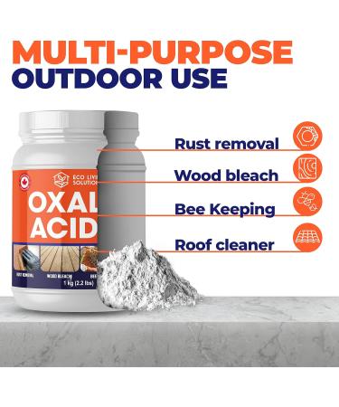 Oxalic Acid 99.9% - Eco Living Solutions | Deck Stain Remover & Wood Stain Remover | Metal Cleaning & Rust Stain Removal | Made in Canada - 1 Kg - Buy Online on GoSupps.com