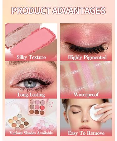  Lestpola 9 Colours Eyeshadow Palette Pink Matte Glitter Cream Fine Powder Long-Lasting Eyeshadow Waterproof Highly Pigmented Makeup for Women's Eyes-02 - Buy Online on GoSupps.com