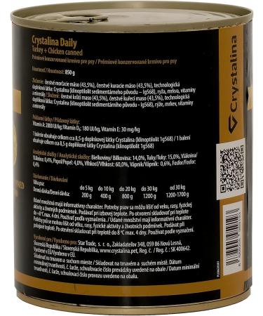 Crystalina Daily Premium Adult Dog Food with Turkey and Chicken | Canned Dog Food | High Meat Content up to 87% | Wheat Free | 6 Pack (6 x 850 g) - Buy Online on GoSupps.com