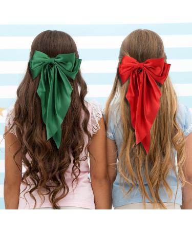 4 Pieces Silky Satin Hair Bows Ribbon Hair Barrettes Clip Big Bow Hair Clips for Women Girls French Barrette Long Tail Hair Accessories Red Dark Green Black White Black + White + Red + Dark green - Buy Online on GoSupps.com