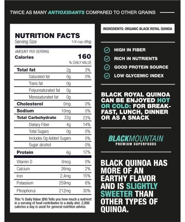 Organic Royal Black Quinoa - 12 oz, Gluten-Free, Vegan, Complete Plant Protein | Black Mountain Premium Superfoods - Buy Online on GoSupps.com