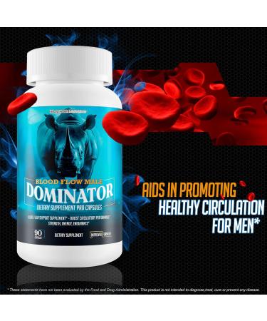 Blood Flow Male Dominator - Improved Formula - Our Best Advanced Blood Flow Supplement For Men - Mens Circulation Pills For Better Blood Flow Support - Male Dominance Supplement Rhino Supplements - Buy Online on GoSupps.com