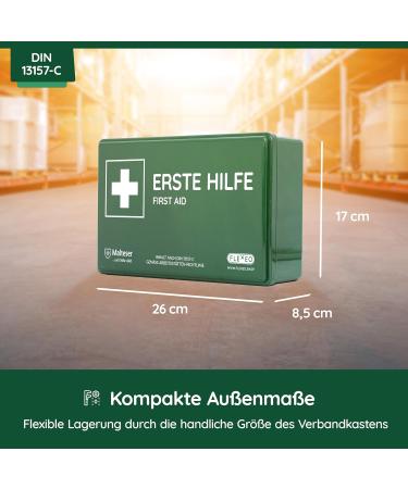 Complete DIN 13157:2021 First Aid Package - Basic Plus with Wall Bracket Registration Block Guide & Seal Sticker - Ideal for Company Associations - Buy Online on GoSupps.com
