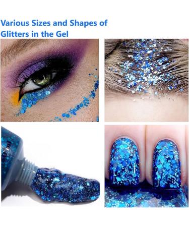  Beliky Girl Glitter gel for the body liquid eyeshadow holographic liquid glitter glitter for nails and face (blue) - Buy Online on GoSupps.com