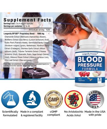 Longevity Blood Pressure Formula - 90 Capsules with 12+ Natural Herbs - Best Supplement for Blood Pressure - 90 Count - Buy Online on GoSupps.com