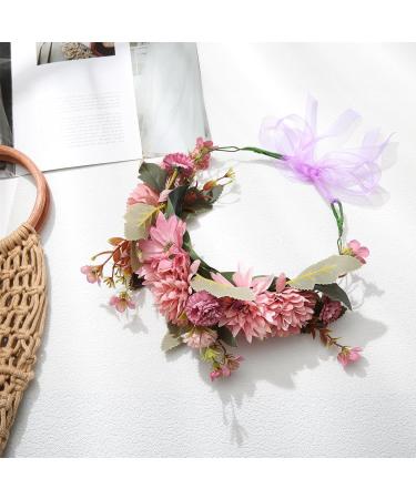 AWaytr Boho Flower Crown Headband - Handmade Pink & Purple Festival Headdresses for Women and Girls | International Shipping - Buy Online on GoSupps.com