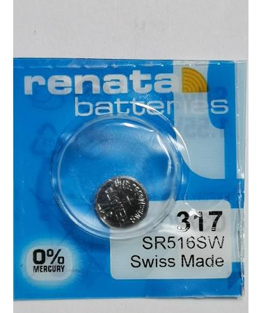 One (1) X Renata 317 Sr516Sw Sb-Ar Silver Oxide Watch Battery 1.55V Blister Packed