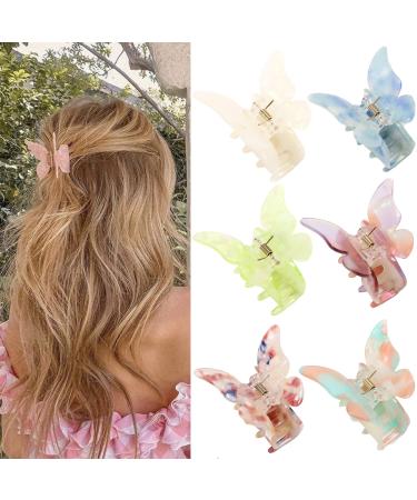 NAISIER Hair Claw Butterfly Tortoise Shell Hair Claw Clips Jaw Clips 2.3 inch Girls Butterfly Hair Clips, Beautiful Butterfly Hair Clips Hair Accessories for Girls and Women. (Mixed color, 6 pack) 1-Mixed color 6PCS