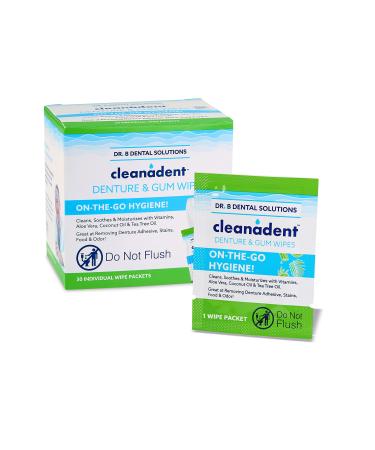 Dr. B Dental Solutions Cleanadent Dental Wipes, Denture Cleaner Removes Adhesives, Food, Stains, and Odor 30 Count Pack