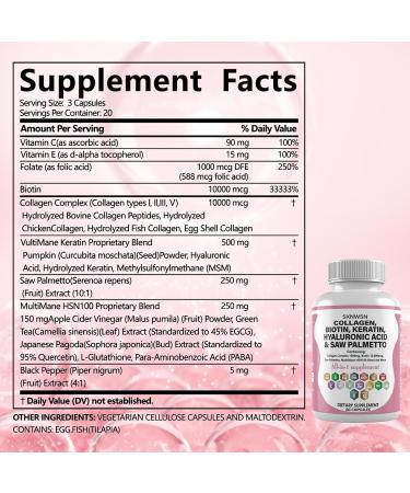 SXNWSN 10000 mcg Biotin & Collagen Hair Supplement - Strengthens Strands & Reduces Split Ends with Antioxidant Support 60 Capsules - Buy Online on GoSupps.com