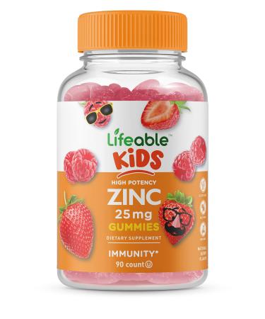 Lifeable Zinc Gummies for Kids - 25mg - Great Tasting Natural Flavor Gummy Supplement Vitamins - Gluten Free Vegetarian GMO Free Chewable - for Healthy Immune Support - for Children - 90 Gummies
