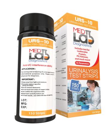 10 Parameter Urine Test Strips for Urinalysis(150 Cnt) in Sealed Pouches. Tests for Ketosis, pH, Protein, UTI, Kidney and Liver Function