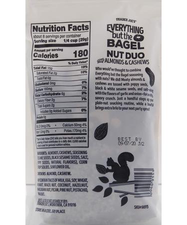 Trader Joe's Everything But The Bagel Nut Duo: Almonds & Cashews (2 Pack) - Healthy Gourmet Snack with High Protein, No Cholesterol or Added Sugars - Buy Online on GoSupps.com
