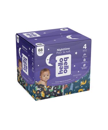 Hello Bello Disposable Overnight Diapers Size 4 Sleepy Campers and Snoozy Sloths Overnight Size 4 68 Count Size 4 (68 Count)