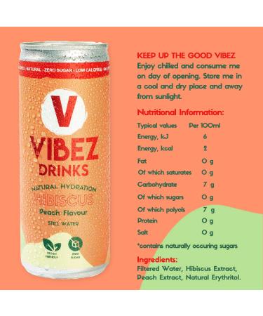 Vibez Drinks Eau plate aromatis e naturelle | P che et hibiscus | Z ro sucre et faible teneur en calories | Sans c to v g talien et sans gluten | 24 bo tes de 250 ml 24 pack: - Buy Online on GoSupps.com