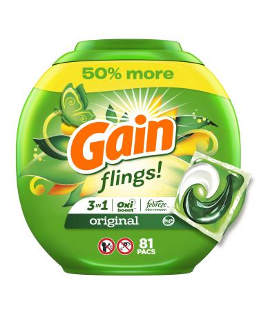Gain Flings Laundry Detergent Soap Pods, High Efficiency (HE), Original Scent, 81 Count Laundry Detergent Flings, 81 count
