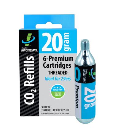 Genuine Innovations G2132, Bicycle CO2 Cartridges, Threaded, 20g, Pack of 6, Silver