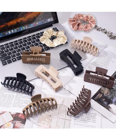 SETUPA 8 Pack Large Hair Claw Clips & 2 Silk Scrunchies - Strong Hold Jaw Clips for Women and Girls - Neutral Colors - 4.3 Inch Square Hair Claws - Buy Online on GoSupps.com