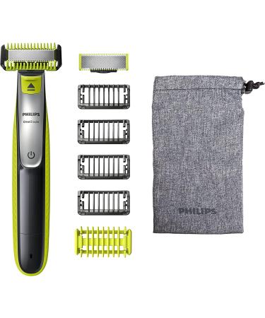 Philips OneBlade Hybrid Body and Face Stubble Trimmer with 4 x Lengths 1 Extra Blade and Travel Pouch Amazon Exclusive (UK 2-Pin Bathroom Plug) - QP2630/30 Lime Green Charcoal Grey With 2 Original Blades